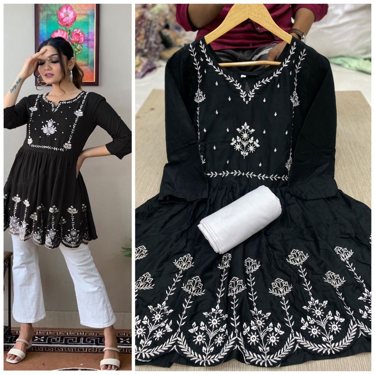 Nascafe Rayon Cotton Embroidered Top With Bottom Catalog